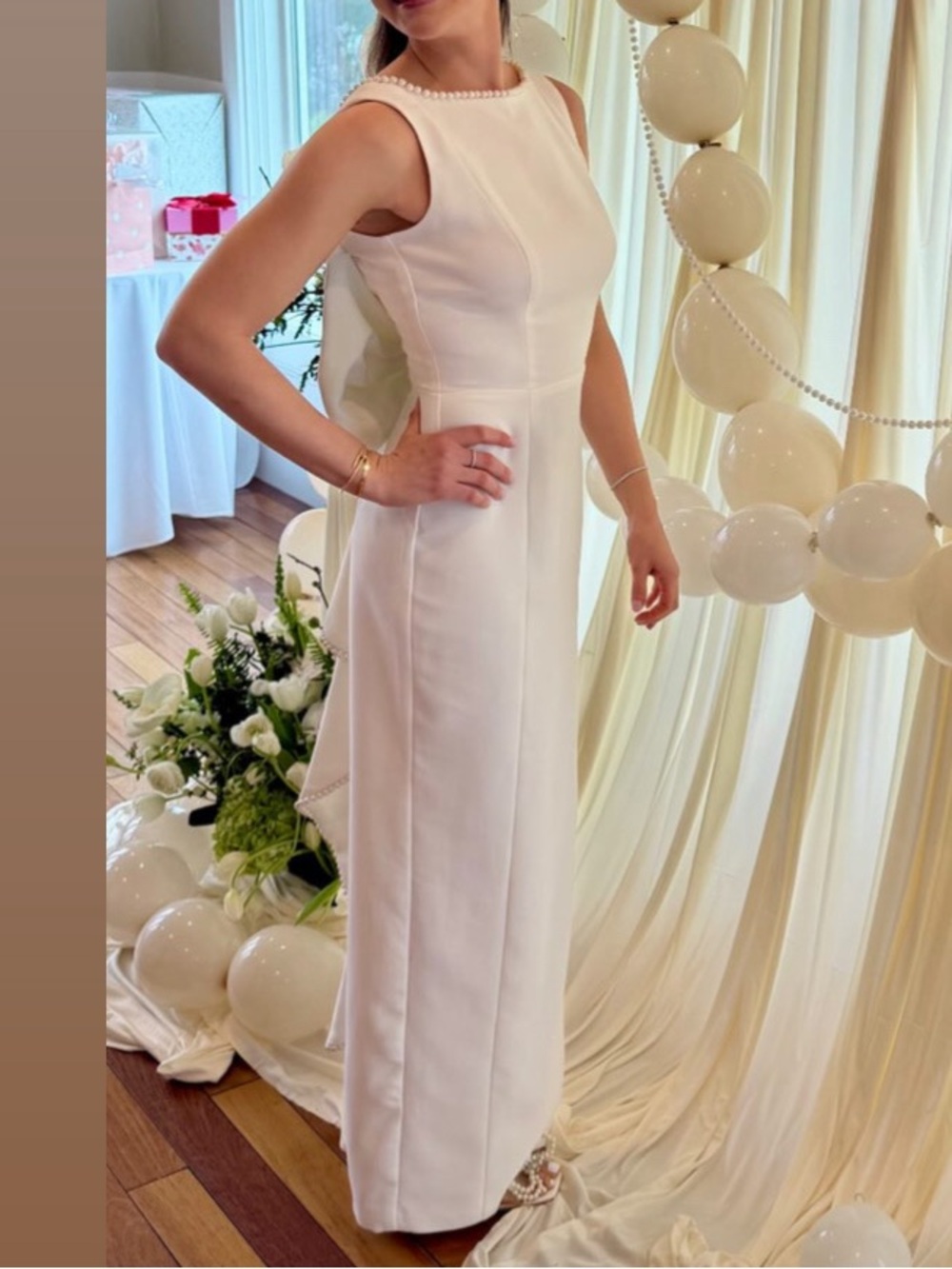 Pearl detail white dress